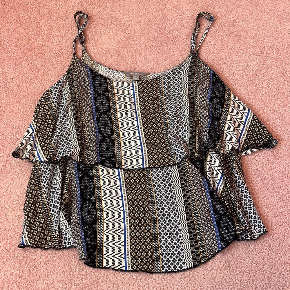 Patterned Flowy Tank in Blue and White Size 1